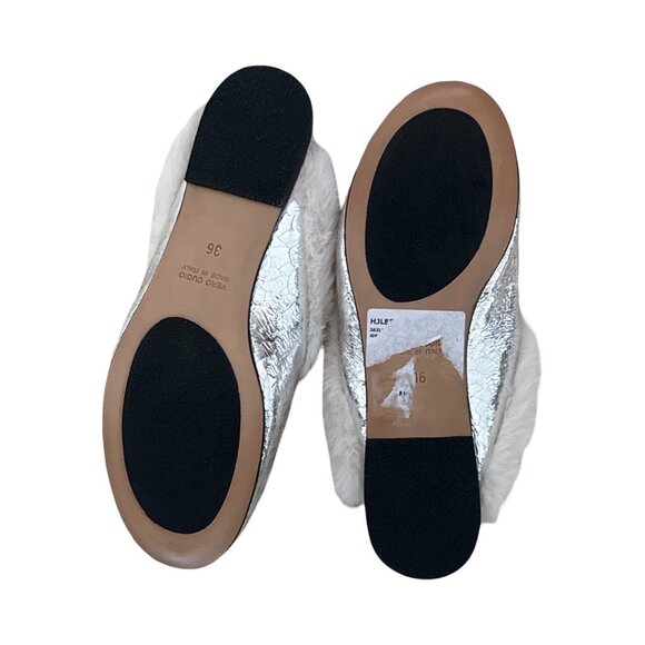 Roberto Cavalli silver fur trim mules size 6 - Picture 3 of 6